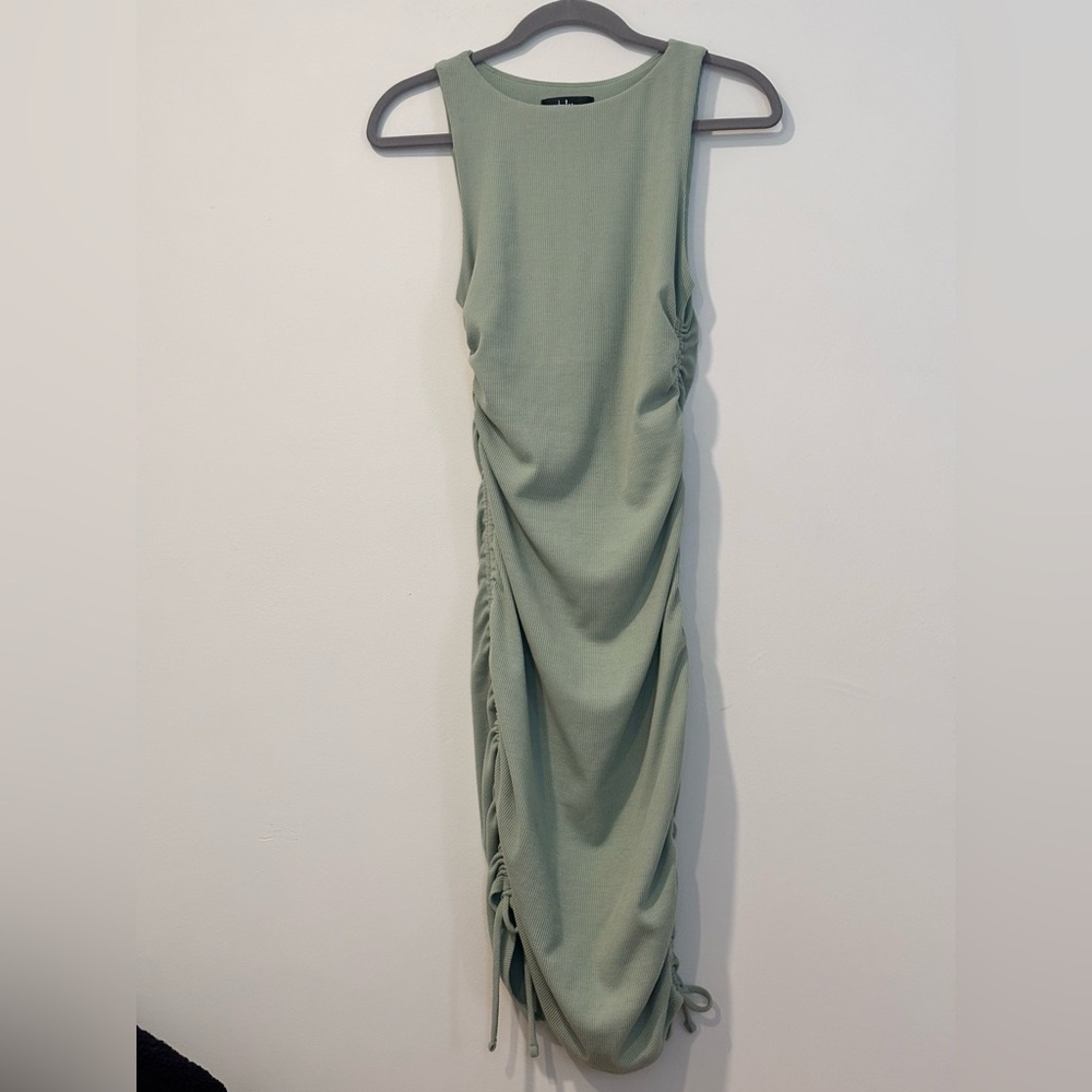 Lulu’s Sage Green Ribbed Ruched Bodycon Dress - Picture 2 of 13